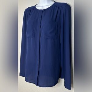 LOFT Women’s Navy Long Sleeve Button Down Blouse Size Small